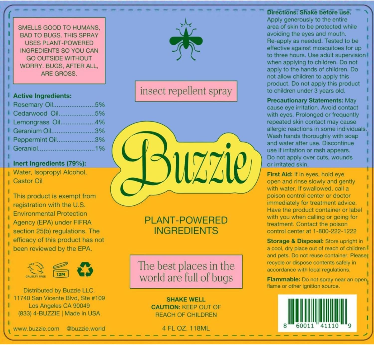 Bug Spray DEET Free I Kid and Family Friendly I Travel Sized All Natural Insect and Mosquito Repellent I Plant Based I Baby Safe I Non Sticky Deterrent I 1 Pack (1.7fl oz)