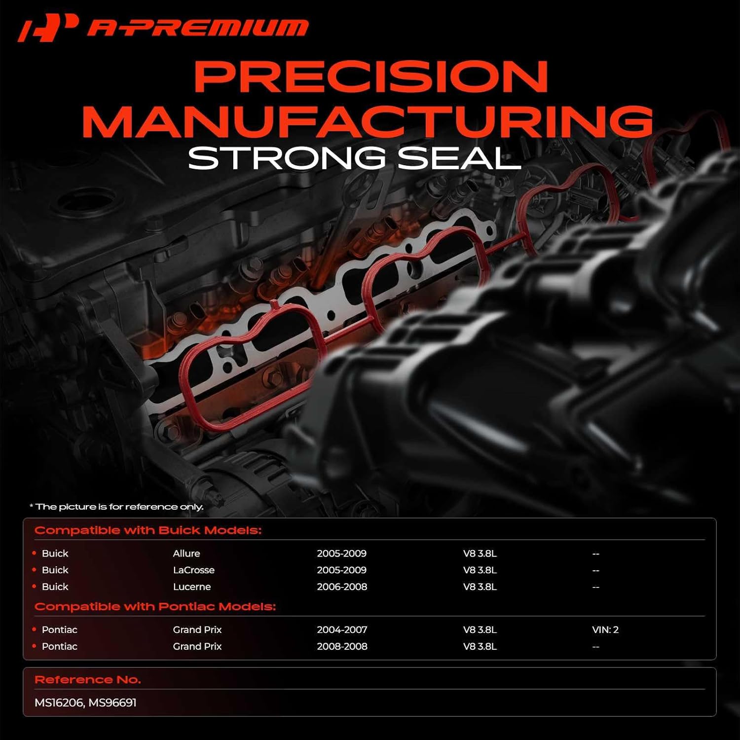 A-Premium Upper Fuel Injection Plenum Gasket Set Compatible with Buick LaCrosse 2005-2009, Lucerne 2006-2008, Allure 2005-2009 & Pontiac Grand Prix 2004-2008, 3.8L