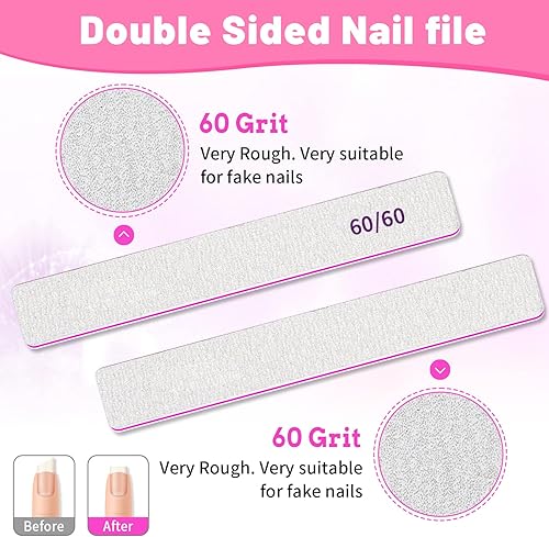 Miniatura 4 de BLESWIN - 12 limas de uñas de grano 60, lima de uñas de grano 6060, limas de uñas jumbo para uñas acrílicas, lima de uñas de doble cara para