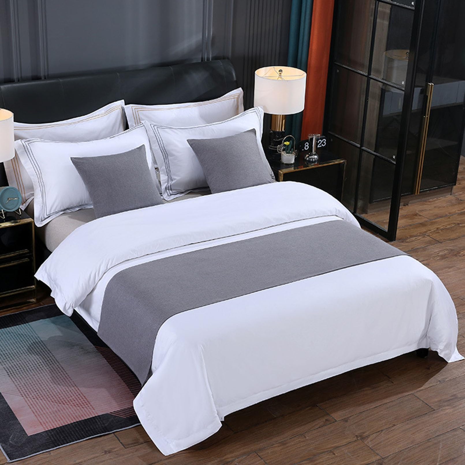 HFDJRWK Luxury bedspread and decorative throw, suitable for footboard decoration on single, twin, queen, and king-size beds(Gray (A),50x210 cm)