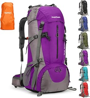 70L Hiking Backpack, Waterproof Camping Essentials Bag, Lightweight Hiking Backpacking Back Outdoor Travel Pack (purple)