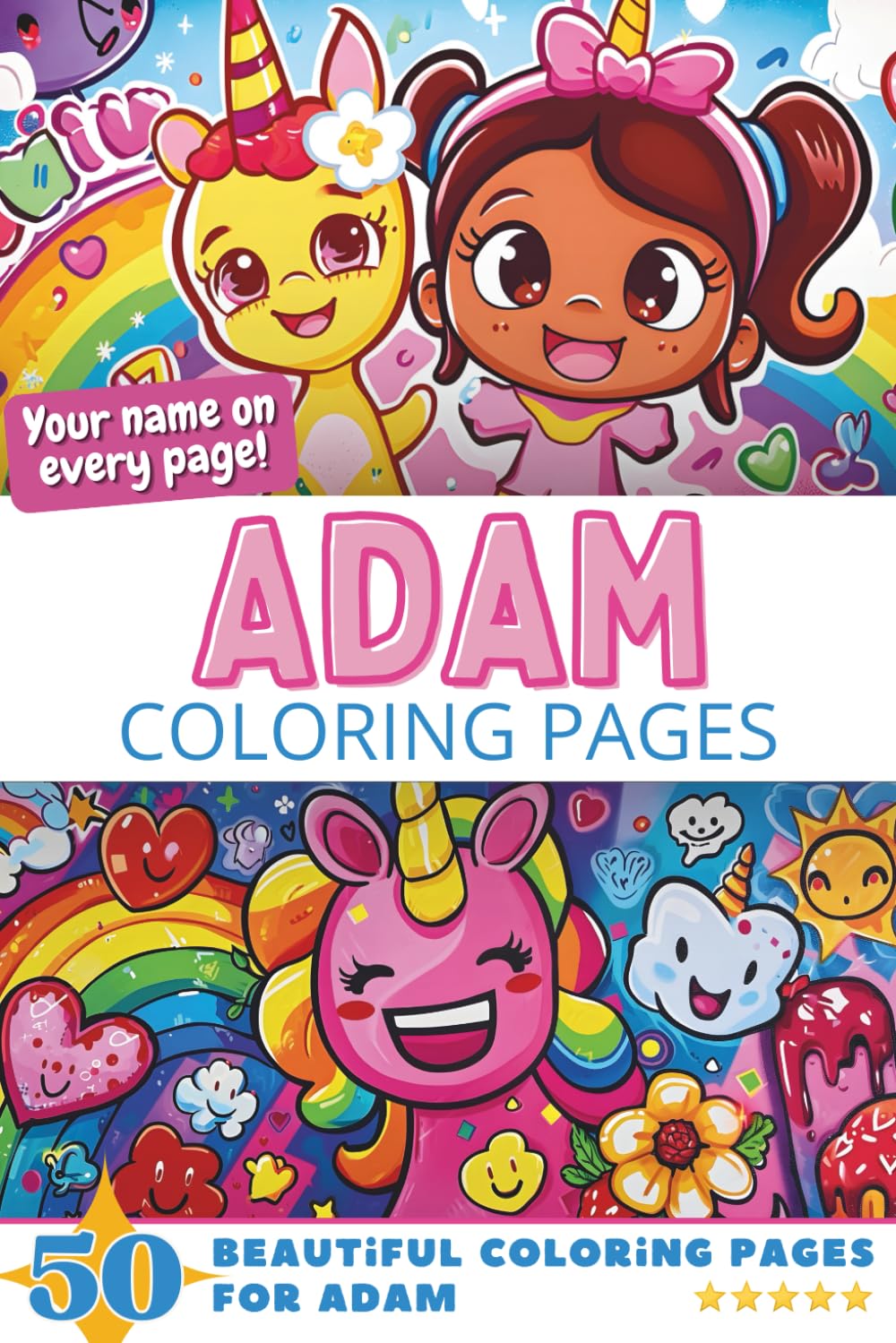 Adam Coloring Pages: Wow-Effect! Your name on every page - Adam coloring book - 6x9" - 50x Adam coloring page - Fantastic Gift