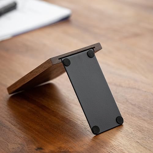 Miniatura 4 de Muso Wood - Sujetalibros para estantes, antideslizantes, soporte de madera resistente para libros y películas (Nogal 1 par)