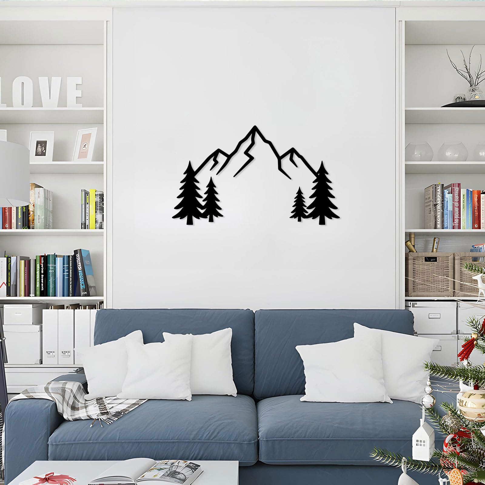 Dekoracja ścienna do salonu, prosta dekoracja (61 cm) | Mountain Peaks Forest Metal Wall Art Metal Outdoor Decor Metalowe znaki Sztuka ścienna Dekoracja