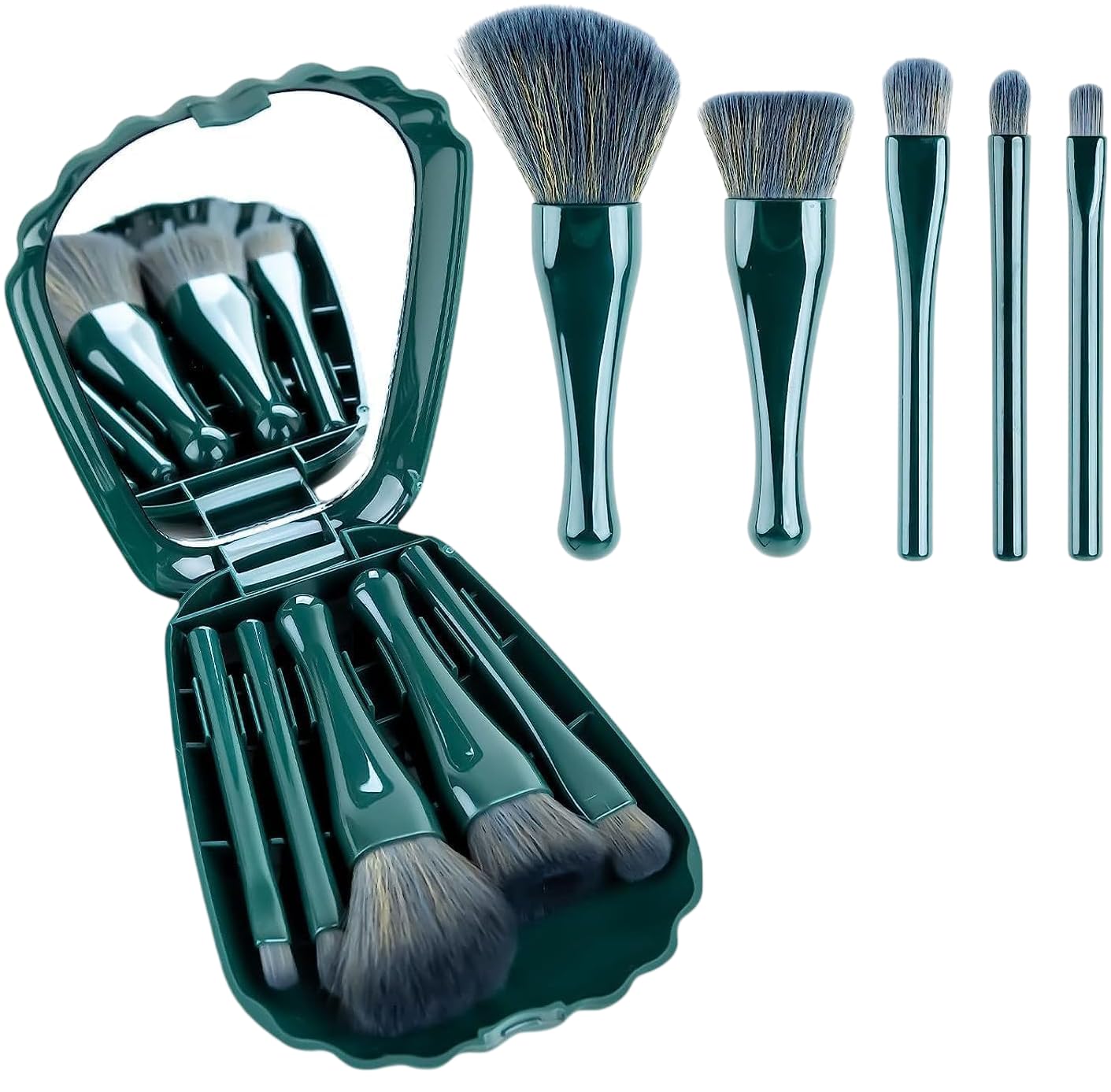 5 in 1 Mini Makeup Brush Set with Mirror Case | Professional Cosmetic Brush Kit for Foundation, Eyeshadow, Blush & Lip Application-image-21