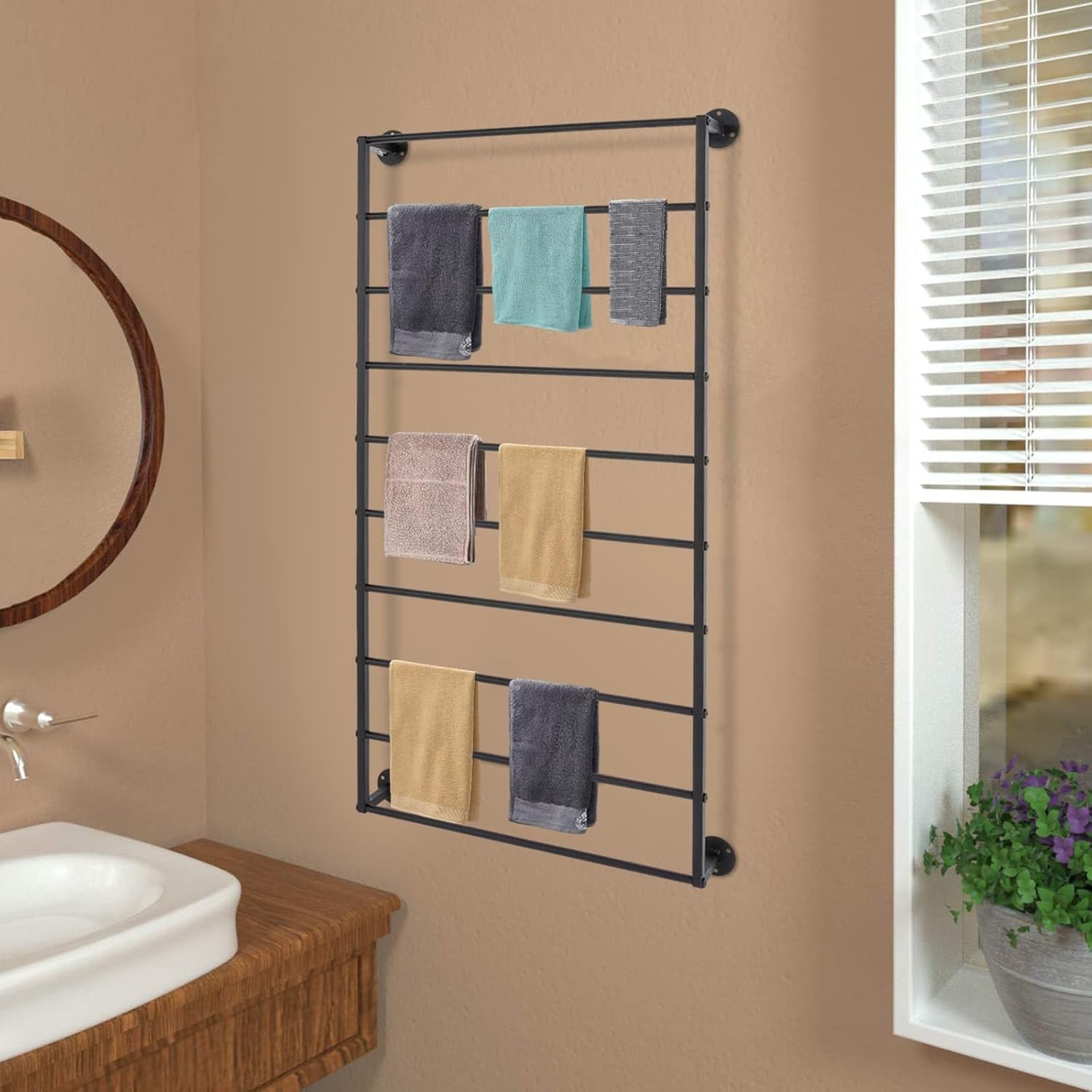 Wall Mounted Scarf Rack, Wall Display Rack, Towels Storage Rack(Black)