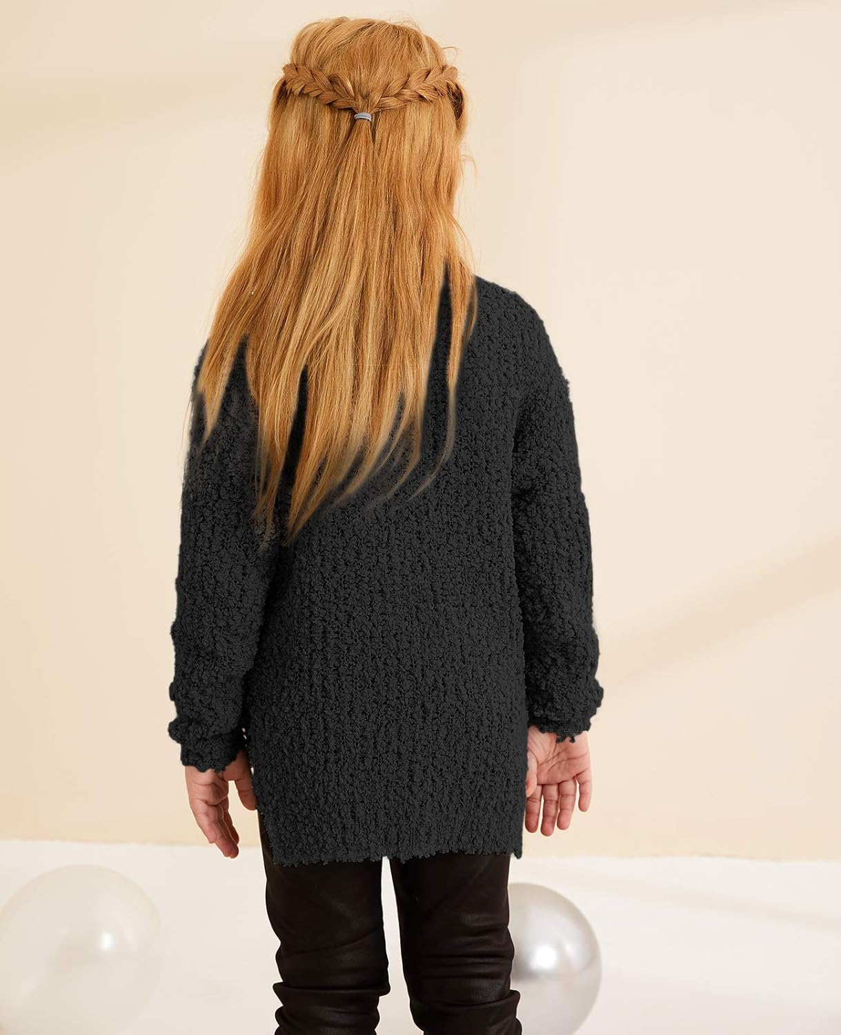 GAMISOTE Girl's Fuzzy Warm Sweater Crew Neck Chunky Side Slit Jumper Pullover Outwear - Image 4