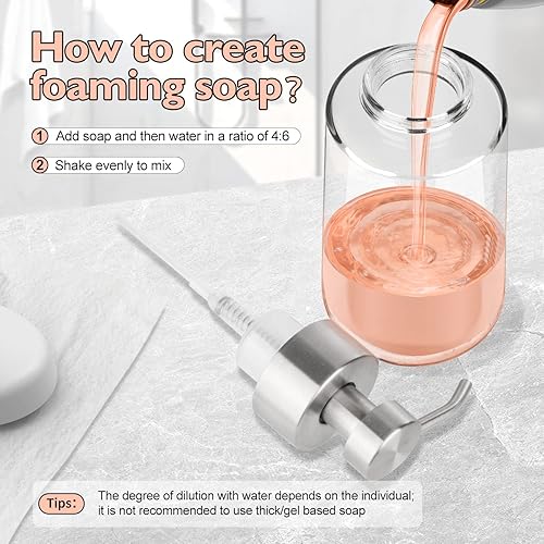 Miniatura 4 de BabyElf Dispensador de jabón espumoso de vidrio transparente con bomba de acero inoxidable a prueba de óxido, dispensador de jabón de manos de