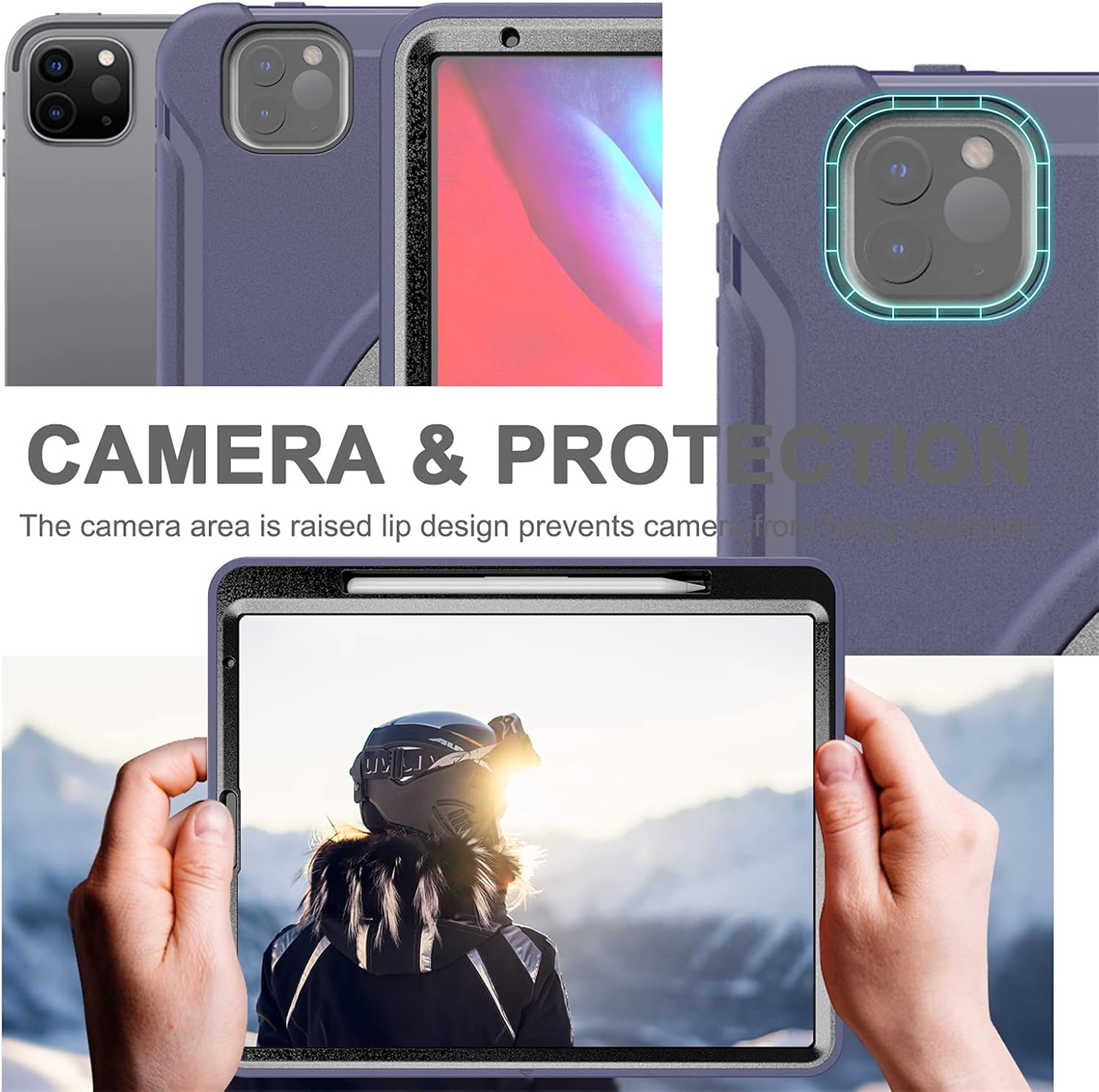Case for iPad Pro 12.9 Inch 2021 5th Generation with Magnetically Wireless Pencil Holder Military Grade Shockproof with 360 Degree Rotating Stand Hand Strap Apple Pencil Charging