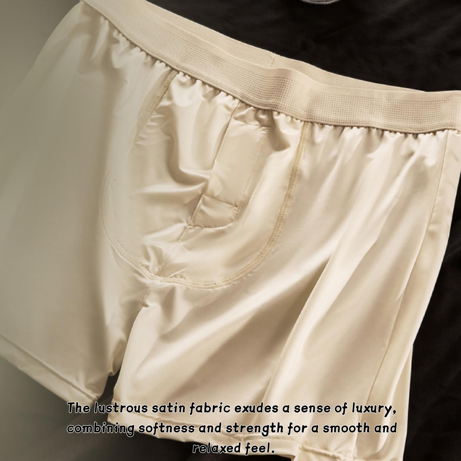 Generisch Calzoncillos bóxer de seda satinada, corte medio, transpirable, sin costuras, seda de hielo, ropa interior lisa para hombre