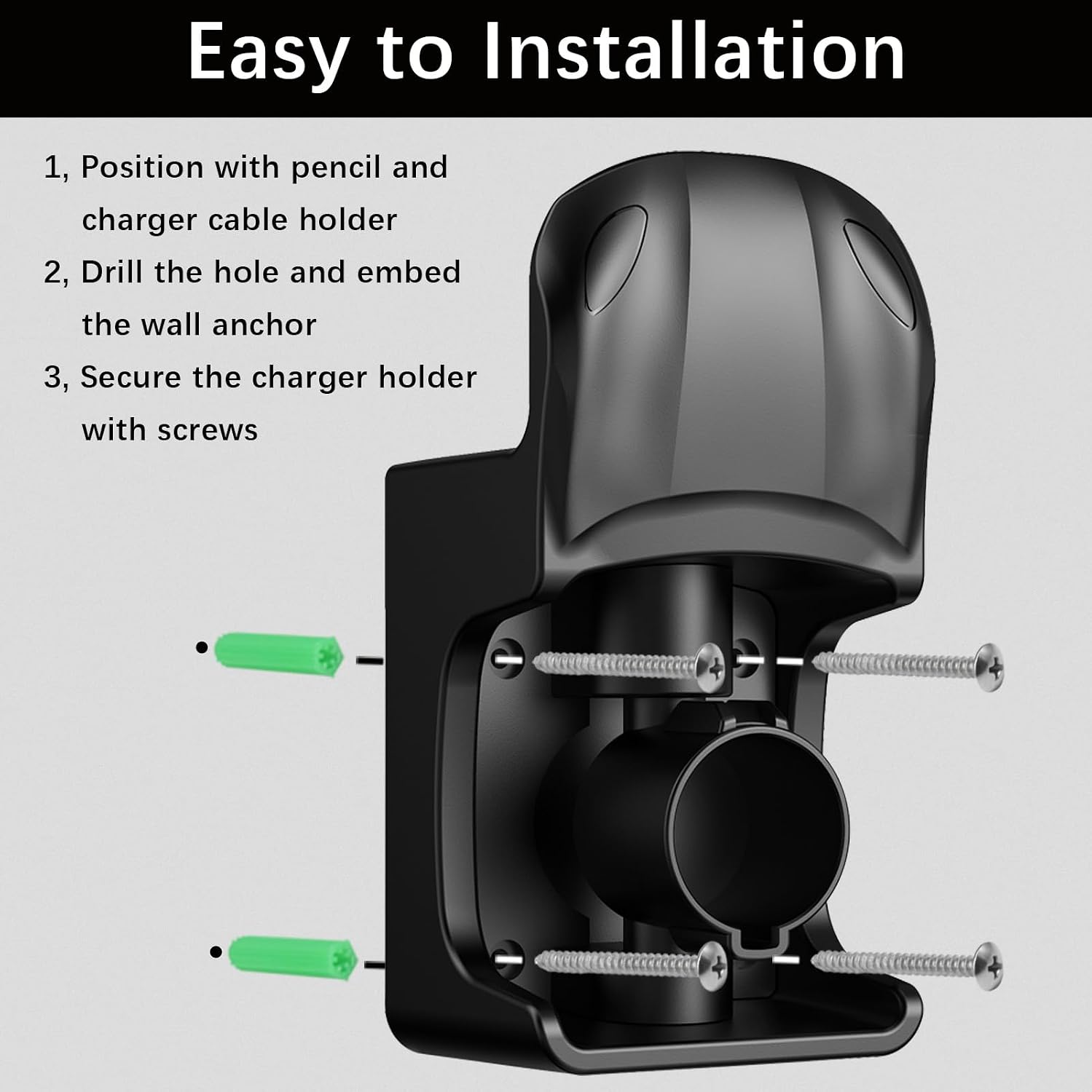 EV Charger Holder Wall Mount, EV Charging Cable Holder for Electric Vehicle Mobile Connector Organizer, Upgraded Rotatable J1772 Plug Hangers