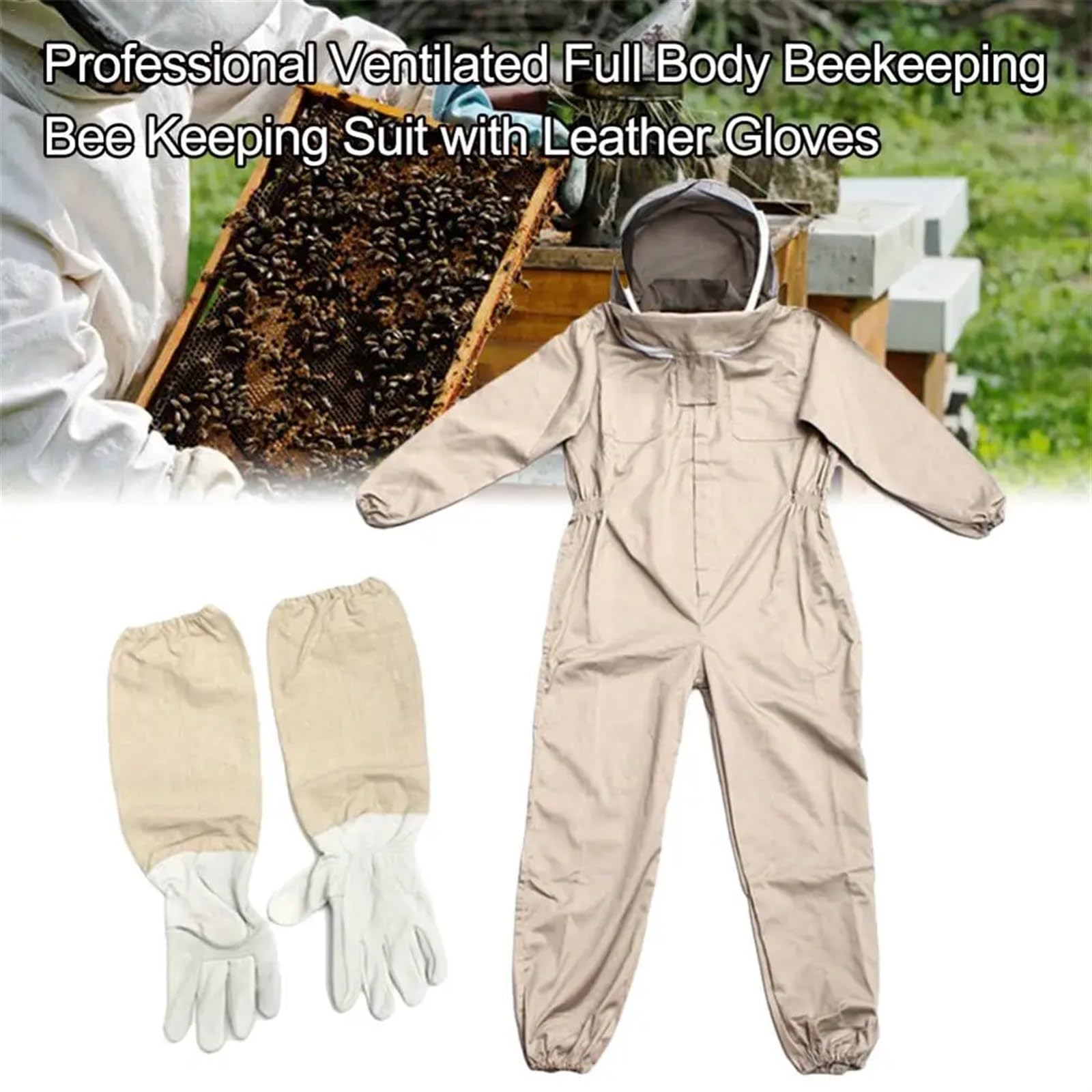 Tuta Intera for Apicoltura ventilata Professionale for Apicoltura con Guanti in Pelle Abbigliamento Protettivo Attrezzatura di Sicurezza agricola(XXL)