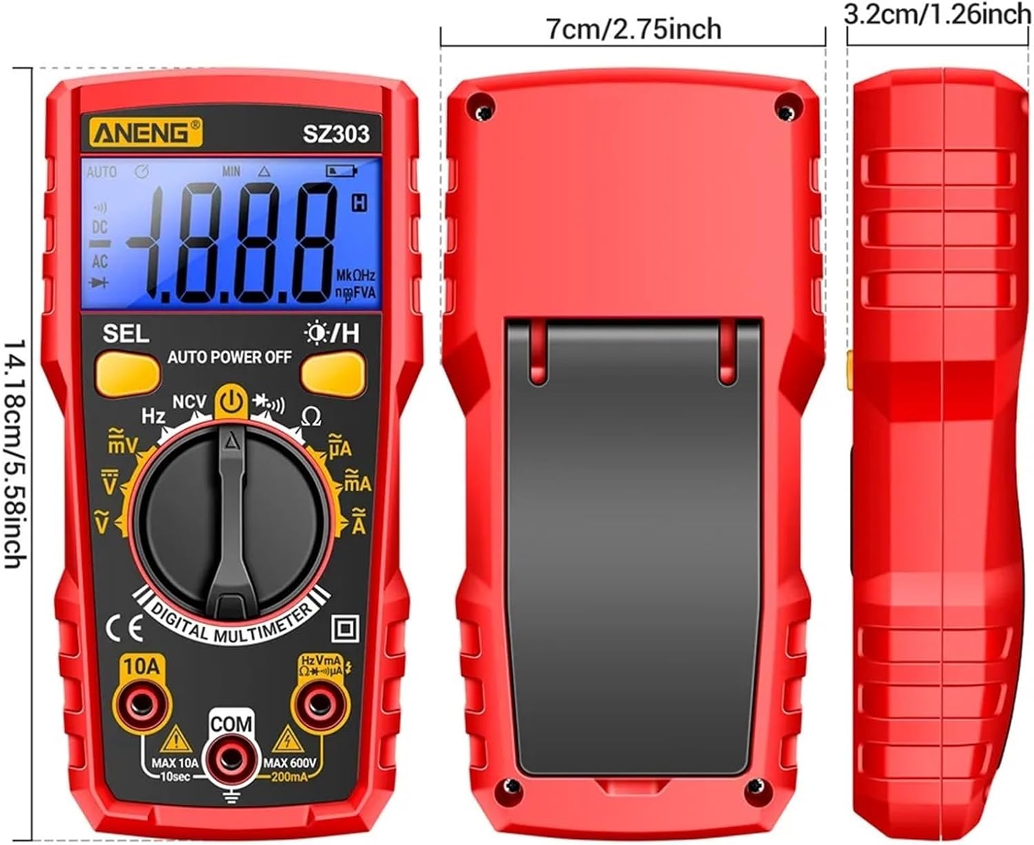 SZ303 Smart Digital Multimeter 1999 Count Professional AC/DC Voltage Current Electrical Data Retention High Precision Tool(70R)