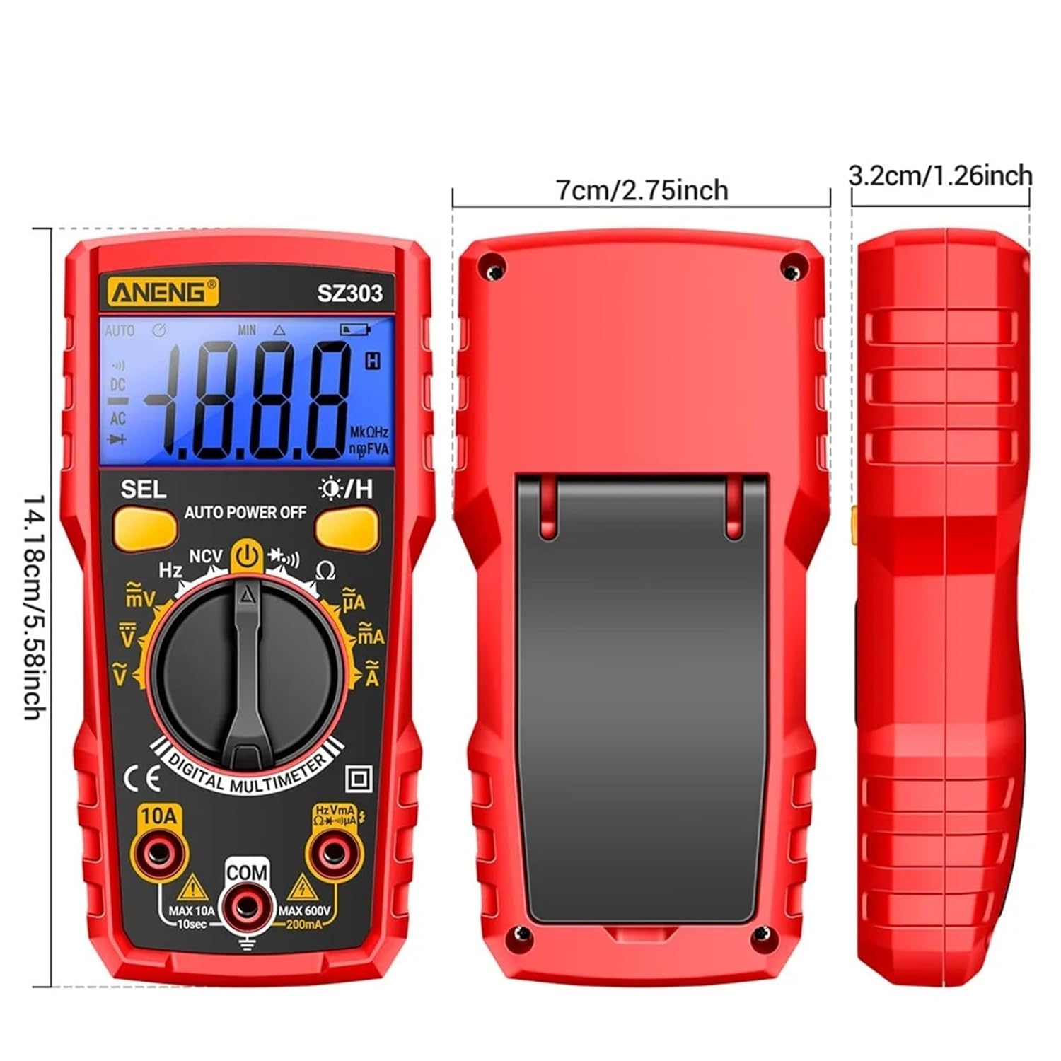 SZ303 Smart Digital Multimeter 1999 Count Professional AC/DC Voltage Current Electrical Data Retention High Precision Tool(70R)