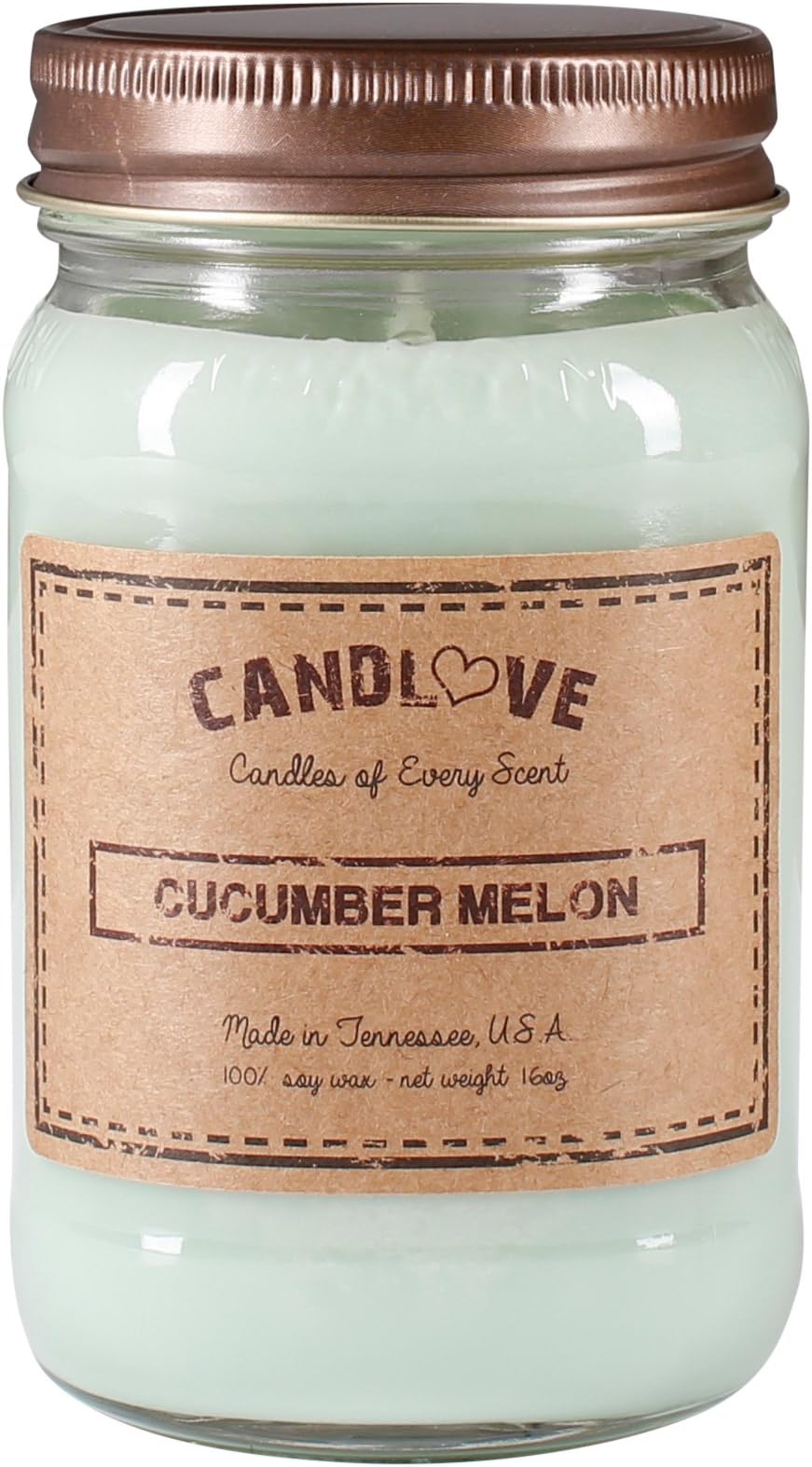 "Cucumber Melon Scented 16oz Mason Jar Candle 100% Soy Made in The USA
