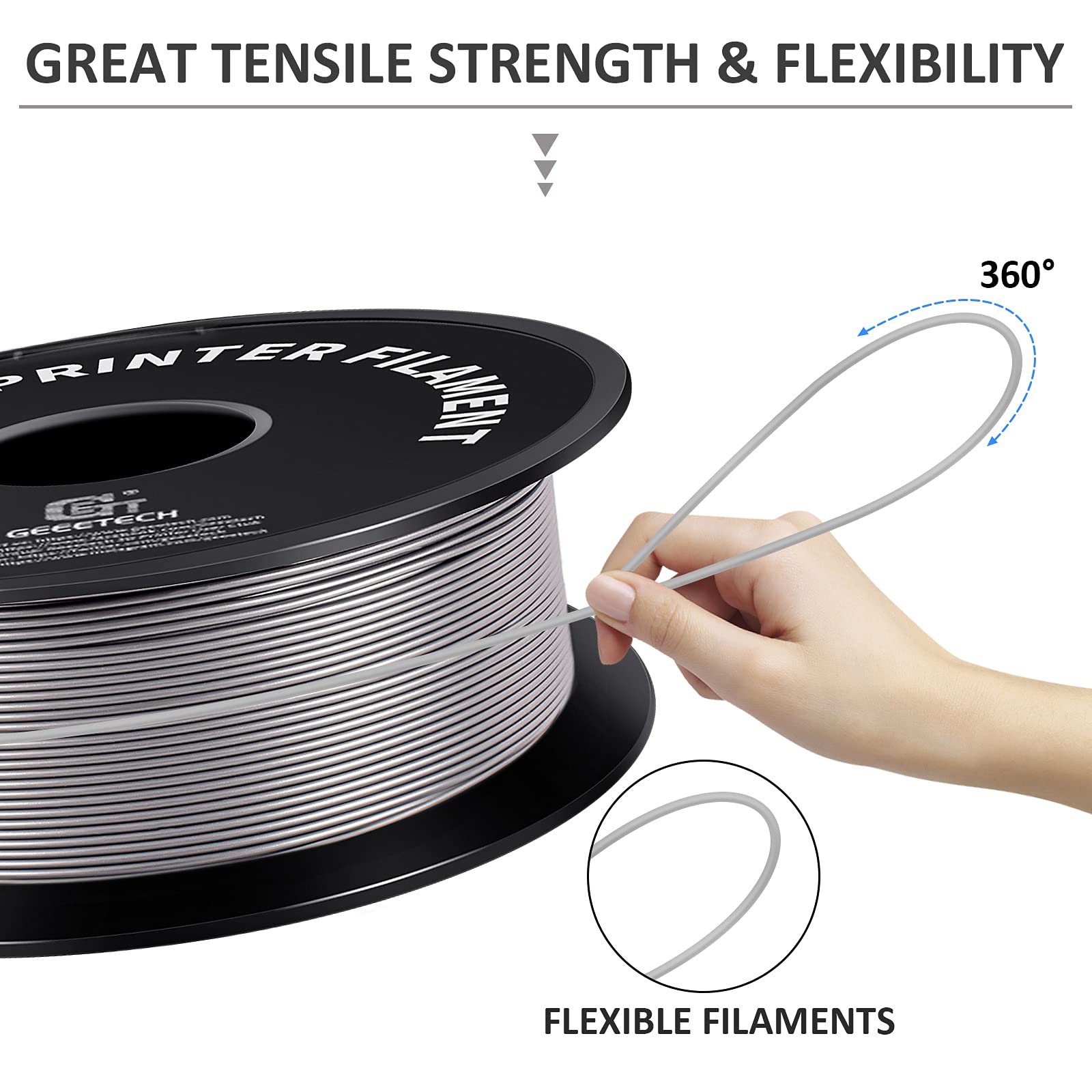 GEEETECH Filamento PLA 1,75 mm, Filamento Stampante 3d 1 kg 1 Bobina, PLA 3D Printer Filamento (PLA 1KG, Argento)