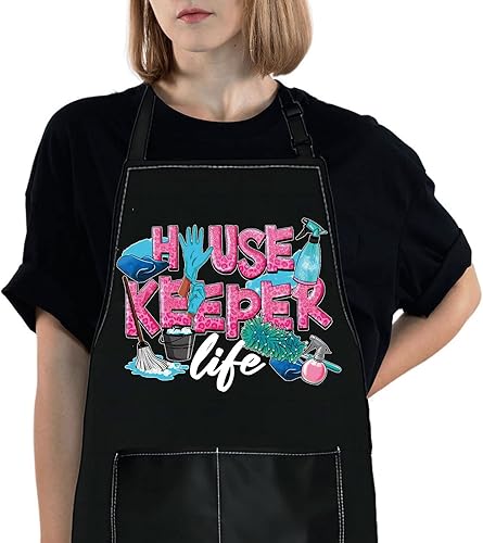 Miniatura 1 de WZMPA Delantal de ama de llaves con bolsillos, delantal de limpieza para mamá, esposa, regalo ajustable