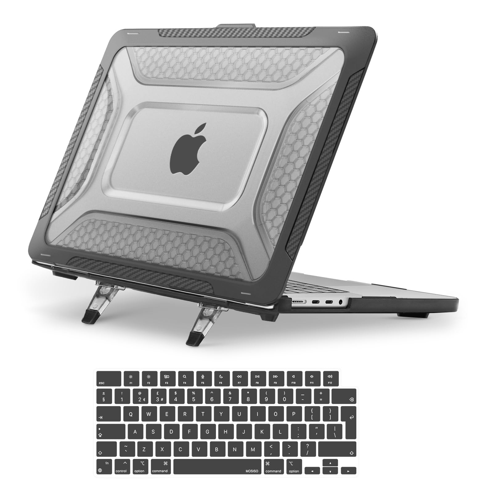 MOSISO Coque Compatible avec MacBook Pro 16 2026-2021 M5 M4 M3 M2 M1 A3428 A3429 A3403 A3186 A2991 A2780 A2485,Nid d'abeille Antichoc Intensif Pare-Chocs TPU avec Béquille Pliable&Clavier,Noir