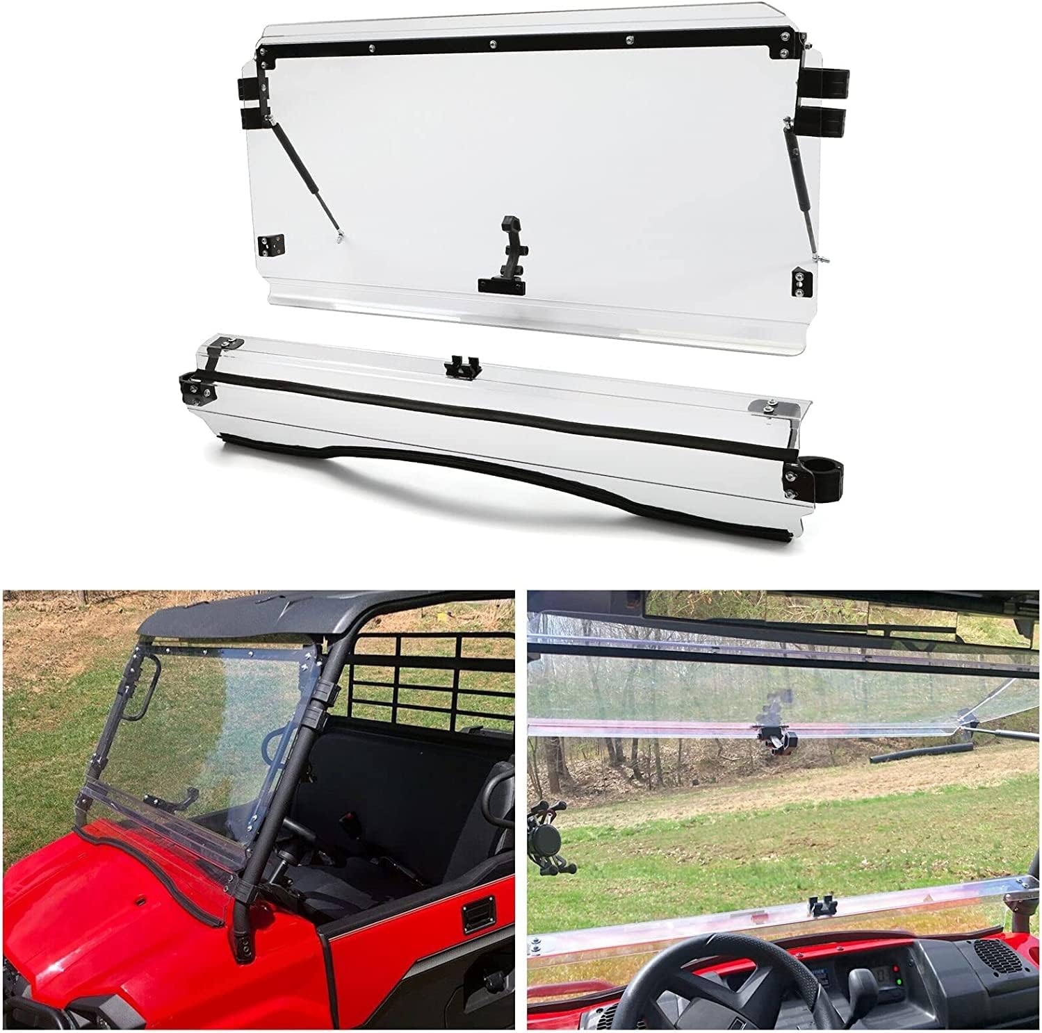 3-in-1 Flip Windshield For Polaris General 1000 / 4 (2016+) - Scratch Resistant, Clear