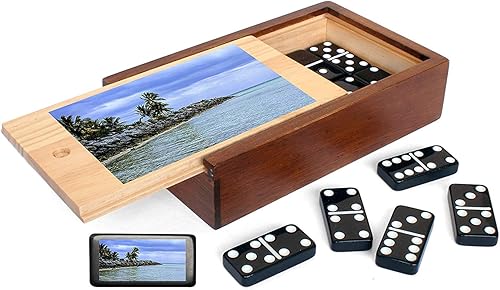 WE Games Custom Monogram Double 6 - Juego de dominó en estuche de madera