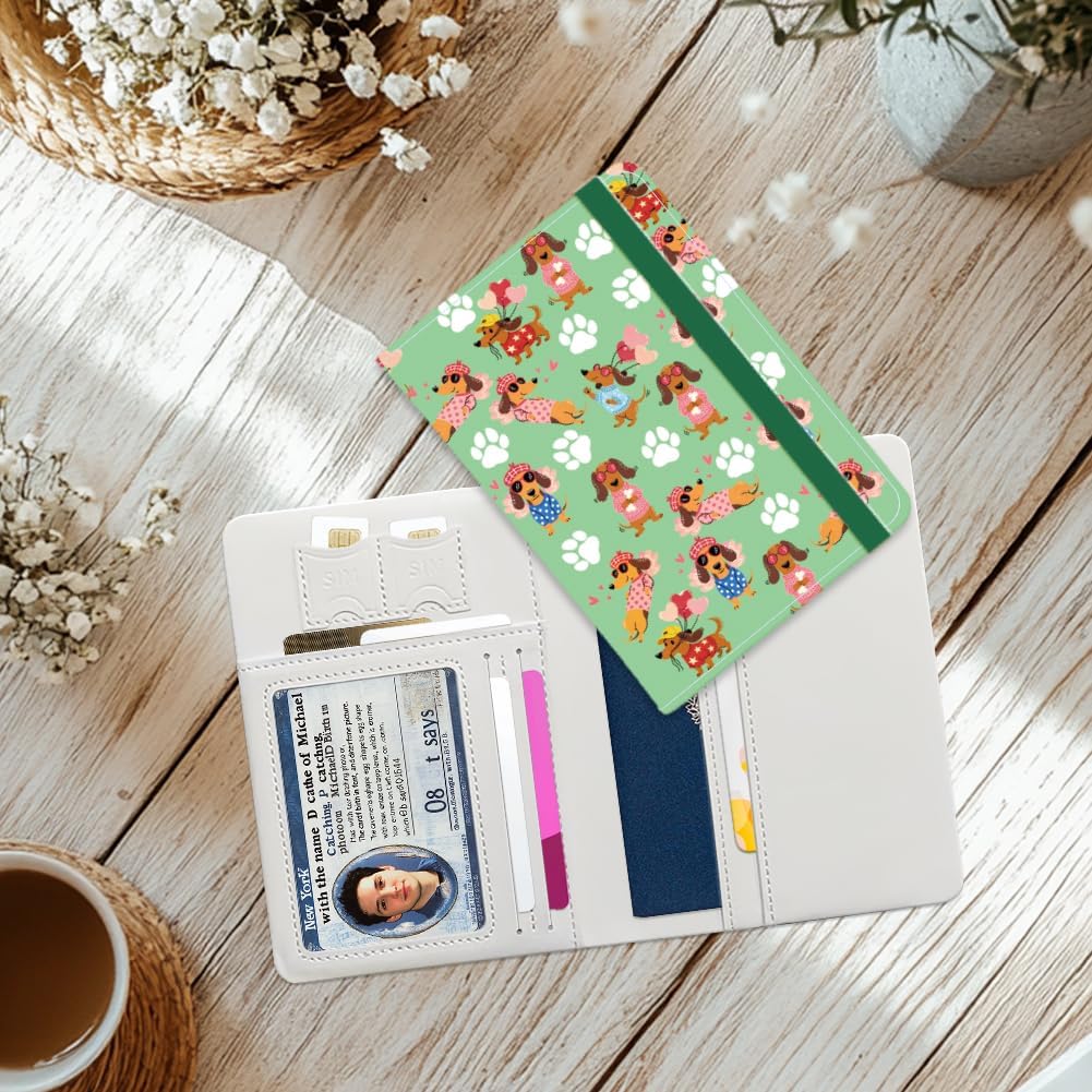 Cute Puppy Passport Holder for Travel Leather Passport Cover Wallet Case with Credit Card Slots for Men Women Essential Travel Accessory Business Holiday