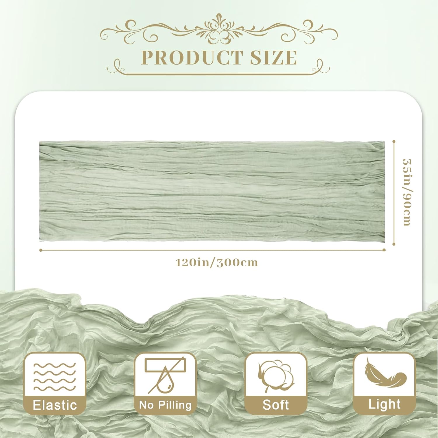 Le courant 12pcs 10Ft Cheesecloth Table Runner, Rustic Boho Gauze Cheese Cloth Runner Table Runner for Weddings Bridal Baby Shower Birthday Holiday Parties Home Decor, Sage Green