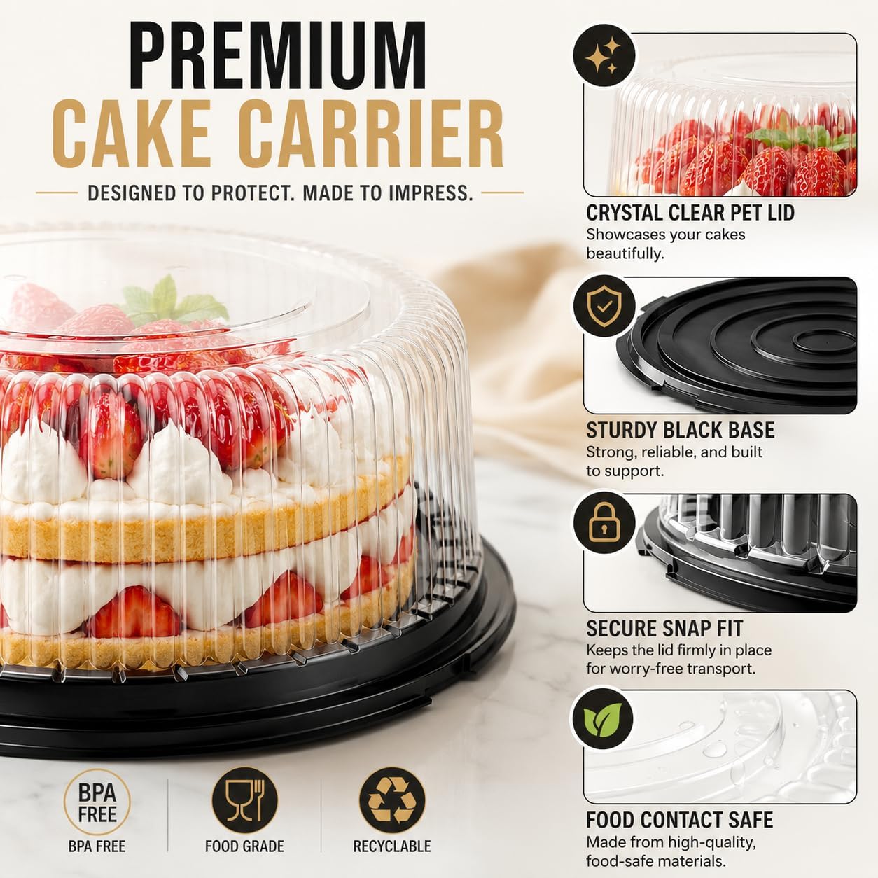20 Pack 8" Disposable Cake Containers with Lids, Disposable Cake Carriers, Plastic Cake Container, Clear Plastic Cake Carrier, Disposable Cake Holder for Transport, Displaying, Storing Cakes