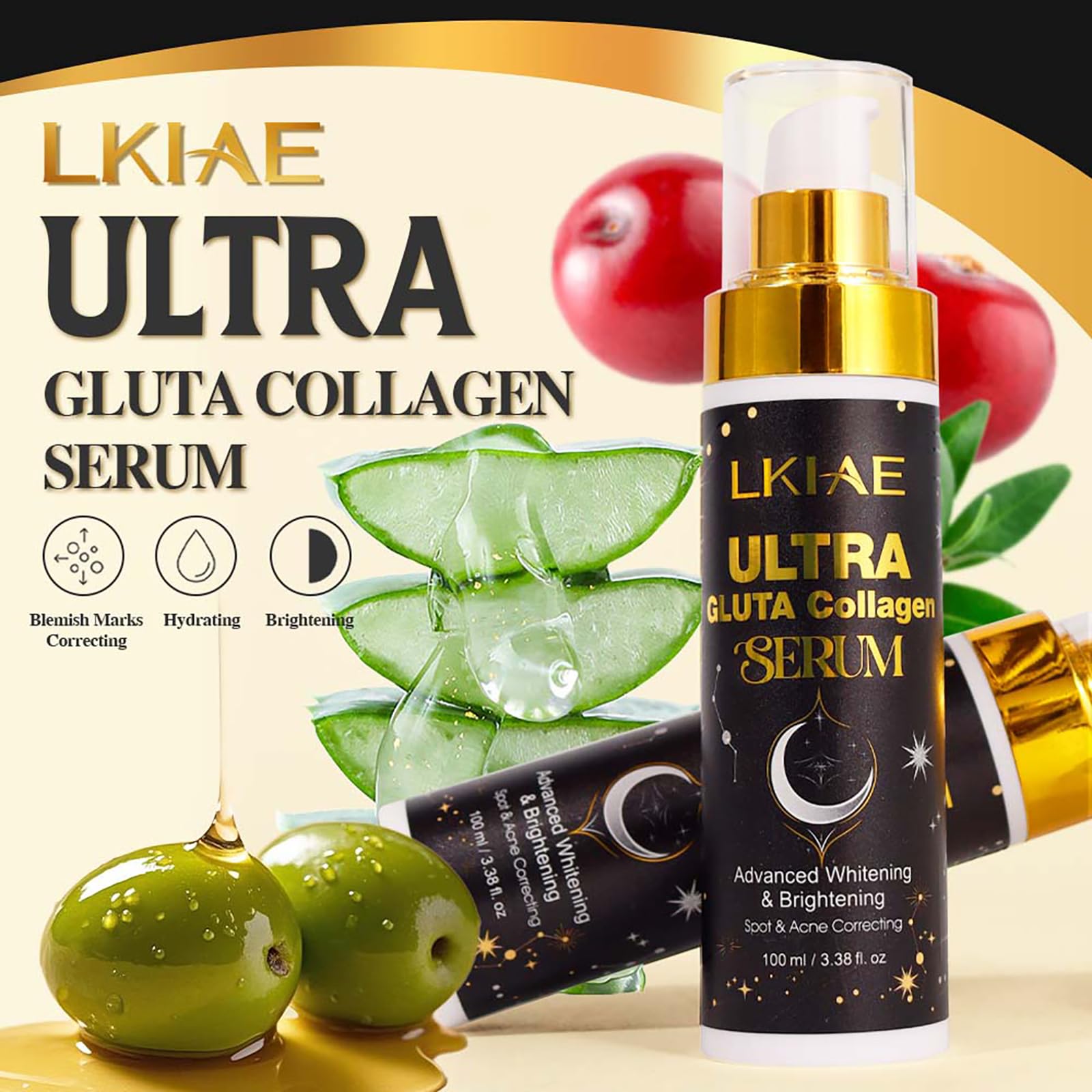 LKIAE Ultra Glutathione and Collagen Whitening Skin Care Set, Moisturizing, Reduce Dark Spots, Melanin, Hyperpigmentation