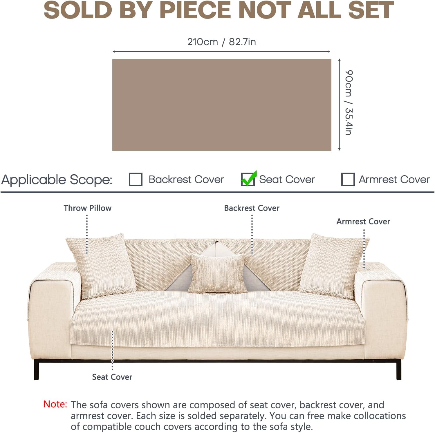 Chenille Couch Cover Fuzzy Sectional Couch Sofa Covers for Pets Washable Non-Slip L Shaped Sofa Slipcover for Dogs Furniture Protector for Cats (1 PCS 35"x82" Cream)