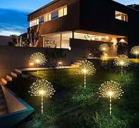 Vista 4 de Paquete de 4 luces solares decorativas para exteriores con 480 LED, luces solares impermeables de fuegos artificiales con 8 modos, adecuadas