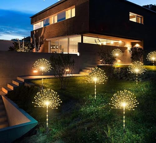 Miniatura 4 de Paquete de 4 luces solares decorativas para exteriores con 480 LED, luces solares impermeables de fuegos artificiales con 8 modos, adecuadas