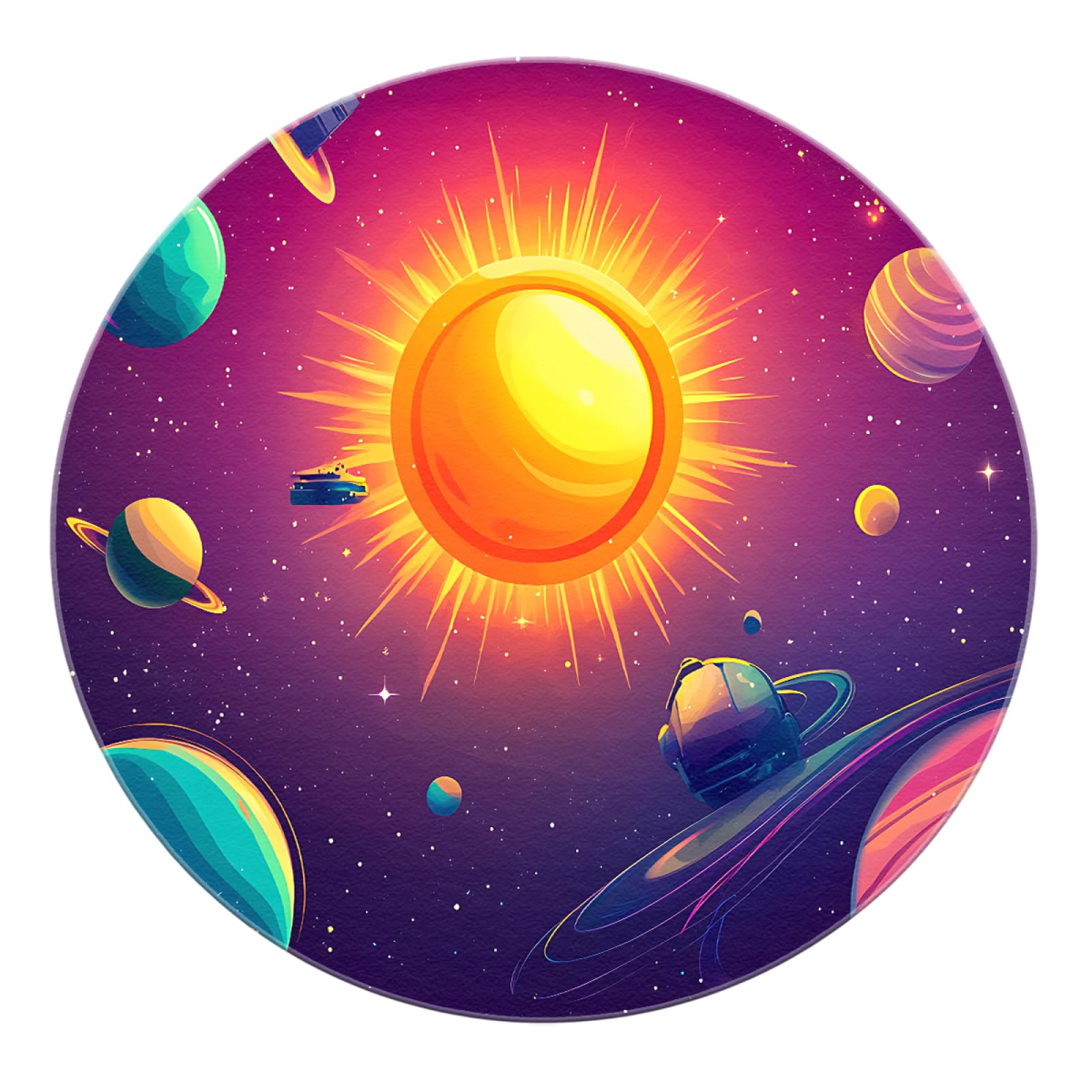 Tappeti rotondi Sun - Tappeti antiscivolo pianeti colorati Tappeto lavabile a pelo corto per sala giochi Lavanderia Stanza dei giochi Sala giochi Sala studio 200cm