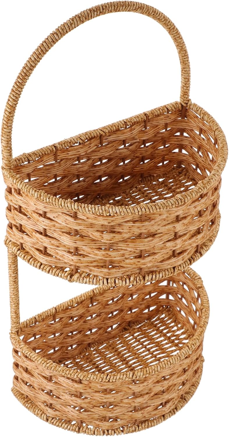 Cabilock Decorative Wall Hanging Storage Basket Woven Hanging Basket for Kitchen Bathroom Boho Style Pp Iron Material