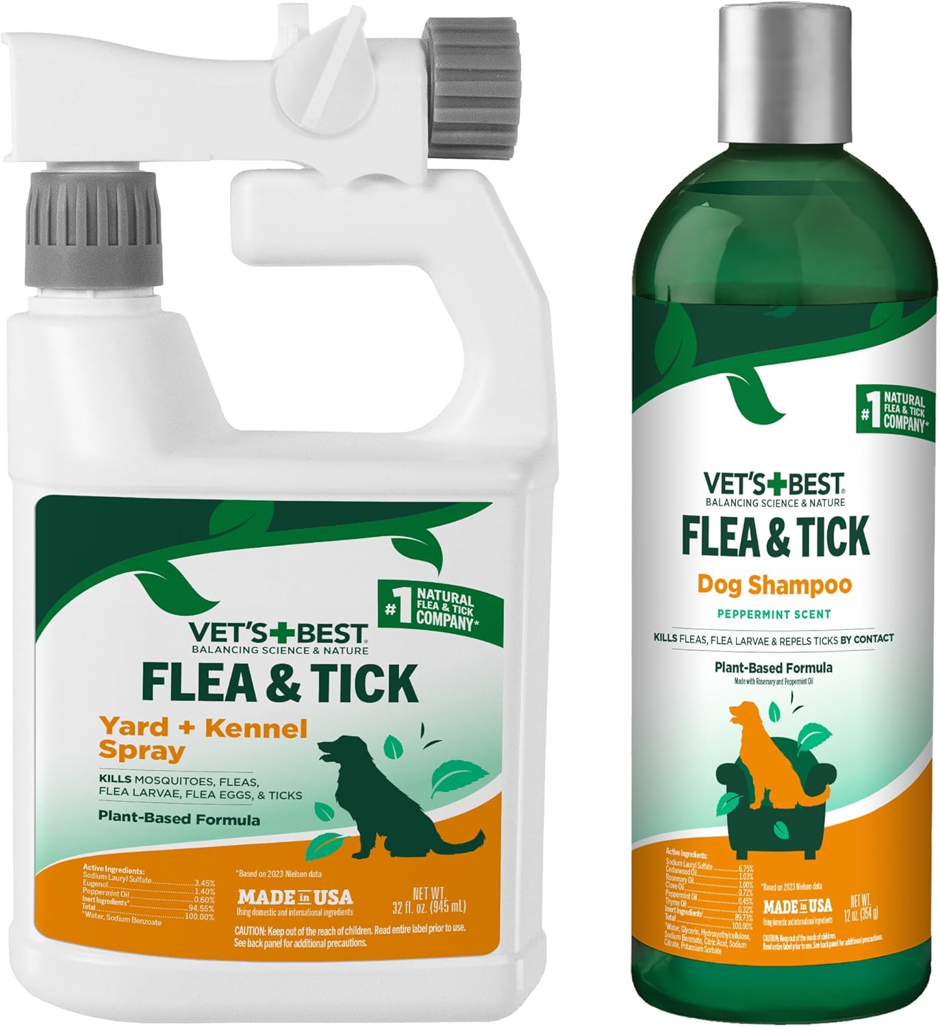 Bundle of Vet's Best Flea and Tick Yard & Kennel Natural Spray - 32 oz + Vet’s Best Flea & Tick Advanced Strength Natural Dog Shampoo - 12 oz