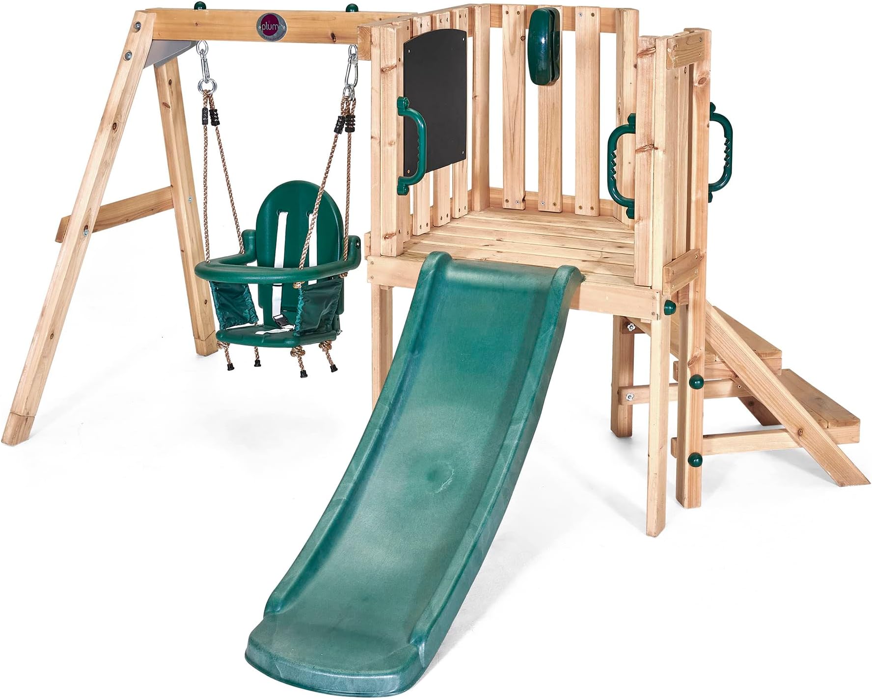 Play Kids Outdoor Junior Activity Centre Swing and Slide Garden Multiplay Set for Climbing - Chalkboard, 4ft Slide, Baby Swing Seat - Children Toddlers 12 Months Plus