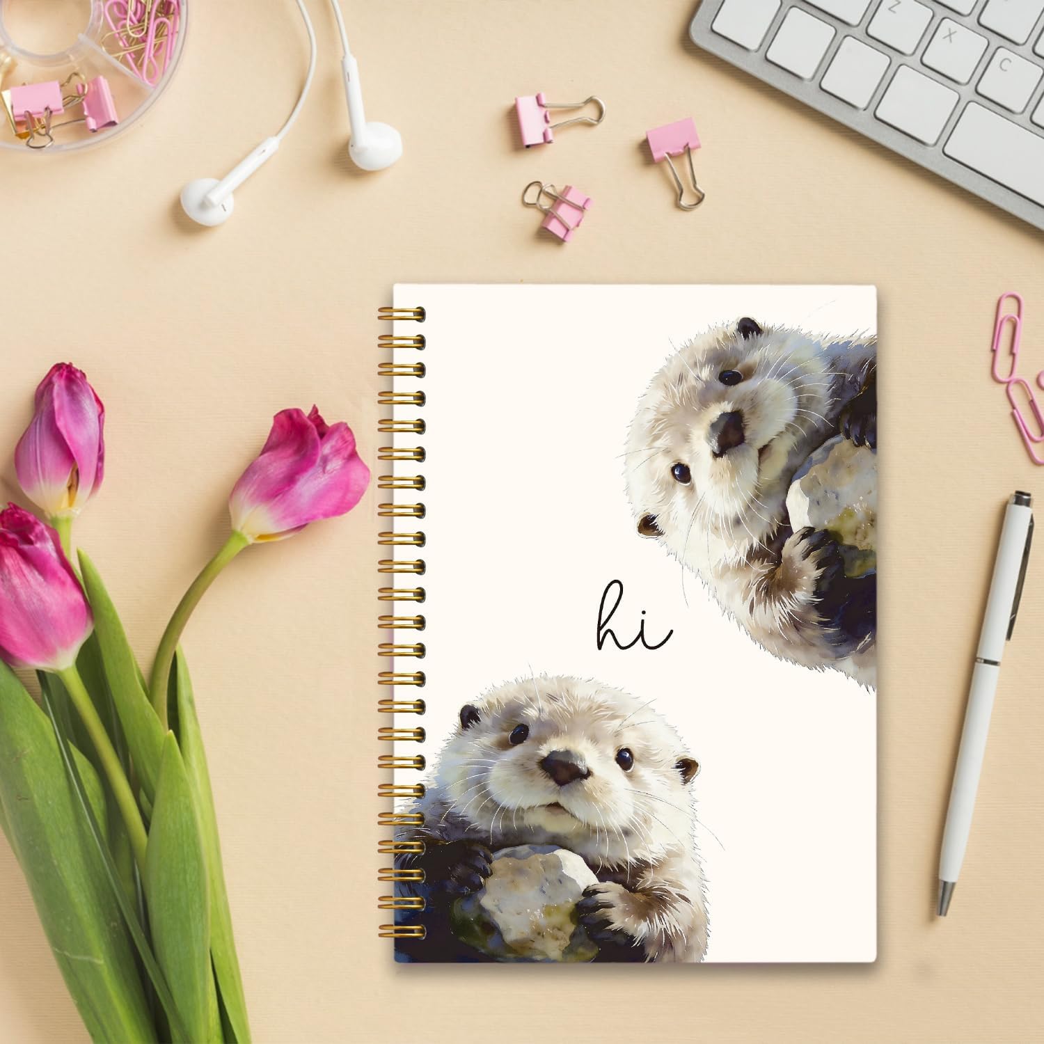 Sea Otter Notebook Journal,Cute Animal Notebook Journal for School Women Teen Girls Kids,Gifts for Sea Otter Lovers,Hardcover Spiral Notebooks for Work Notes Journaling,5.5x8.3 Inch image 3