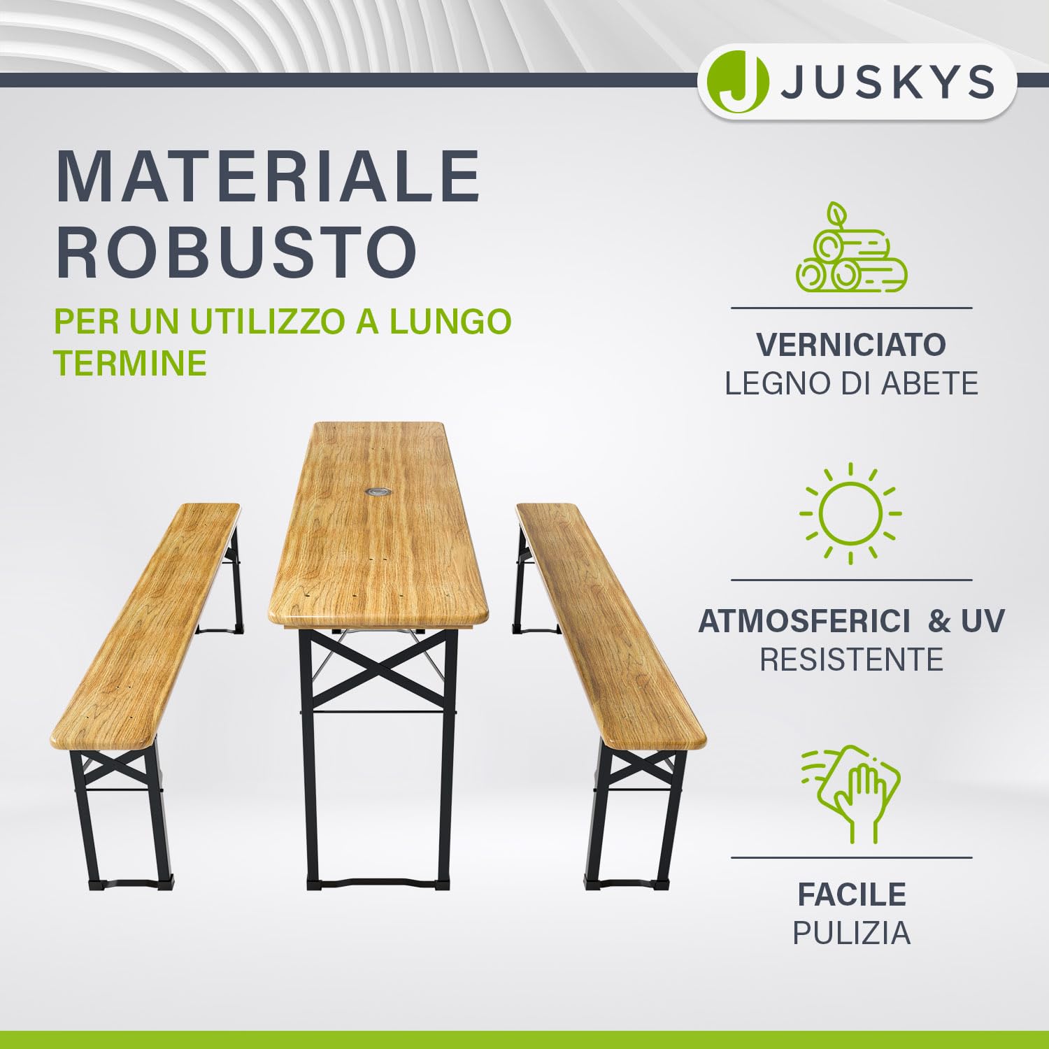Juskys Set birreria Bichl 3 pezzi pieghevole 170x46x77 cm - Set mobili da giardino tavolo da birra e 2 panche da birra
