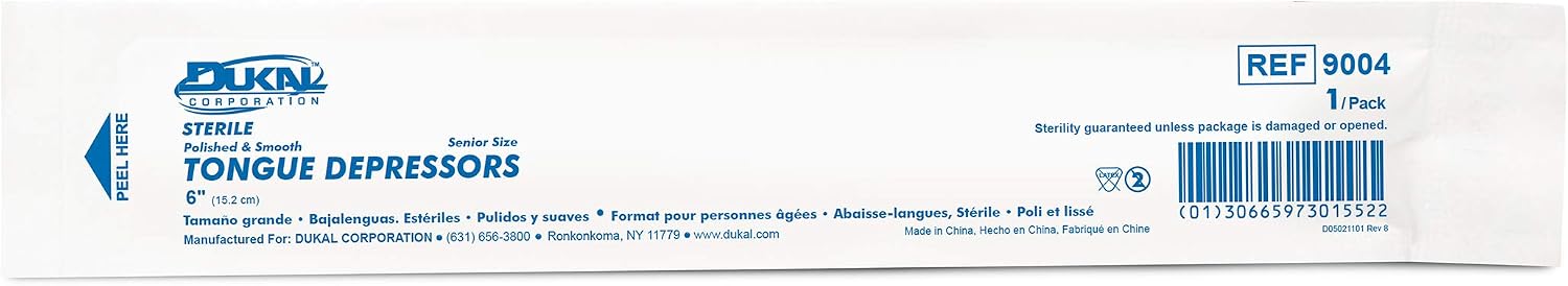 Dukal 9004-BX Tongue Depressor, Sterile, 6" (Box of 100)
