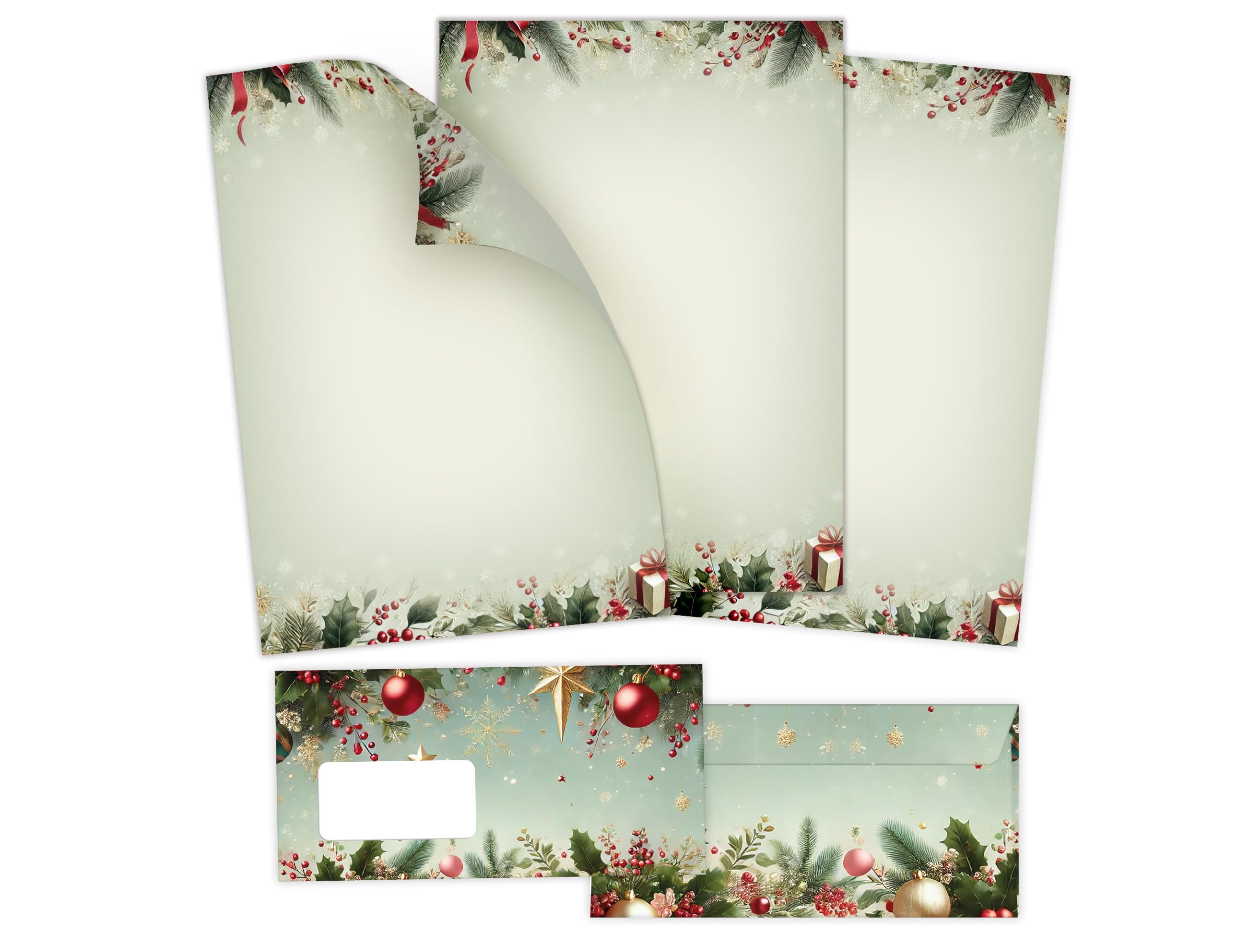 Briefpapier Weihnachten Weihnachtsbriefpapier mit Umschlag Umschlägen mit Fenster Weihnachtspapier A4 für Kunden (250 Blätter + 250 Umschläge)