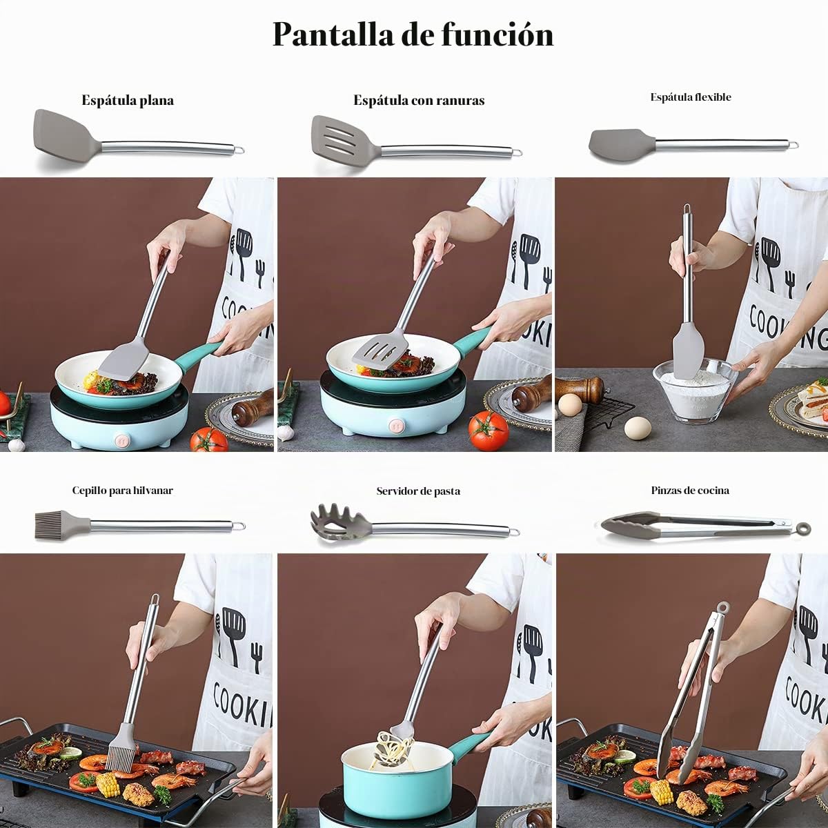 38 Pieza Juego De Utensilios De Cocina Con Rejilla Para Utensilios, Cabezal De Silicona Y Mango De Acero Inoxidable, De Cocina Para Juegos De Utensilios, Antiadherentes Utensilios Cocina (Plateado)