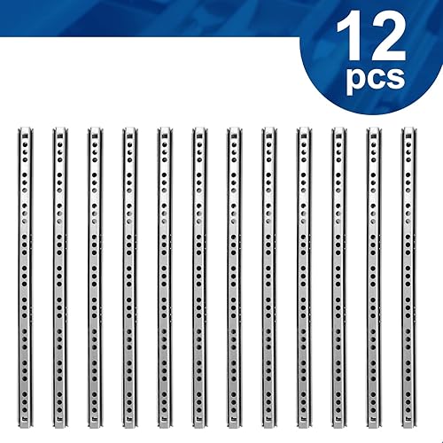 Miniatura 2 de 12 guías de cajón con rodamientos de bolas de 12 pulgadas 12.205 in, 2 rieles de metal plegables, riel deslizante bidireccional con tornillos de