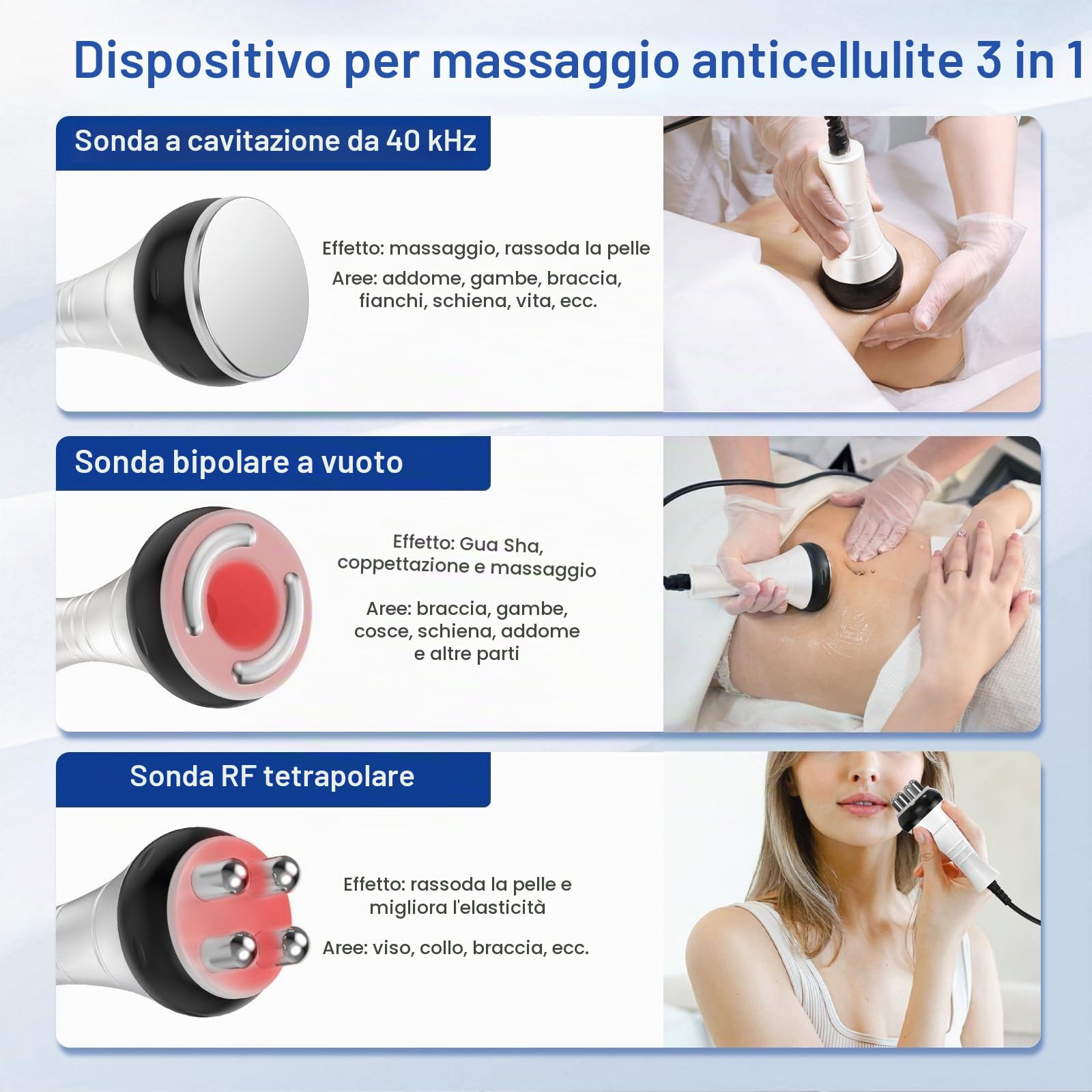 Cellulite 3-in-1 40K Cavitazione e radiofrequenza | RF 9 livelli, coppette viso e corpo, semplice e comodo a casa