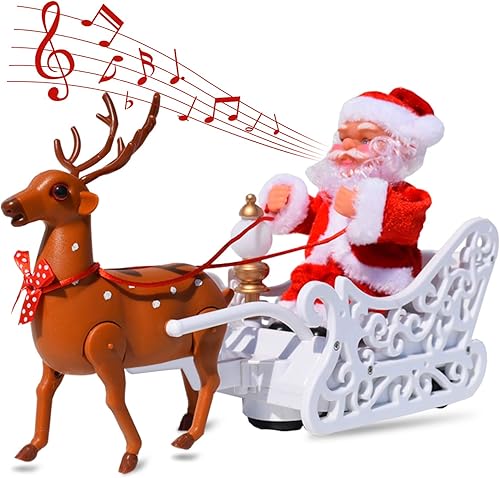 Muñeca de Papá Noel, juguete de trineo de alce, carro eléctrico universal de Navidad 2023 con música, correr, caminar, montar, cantar, cantar,