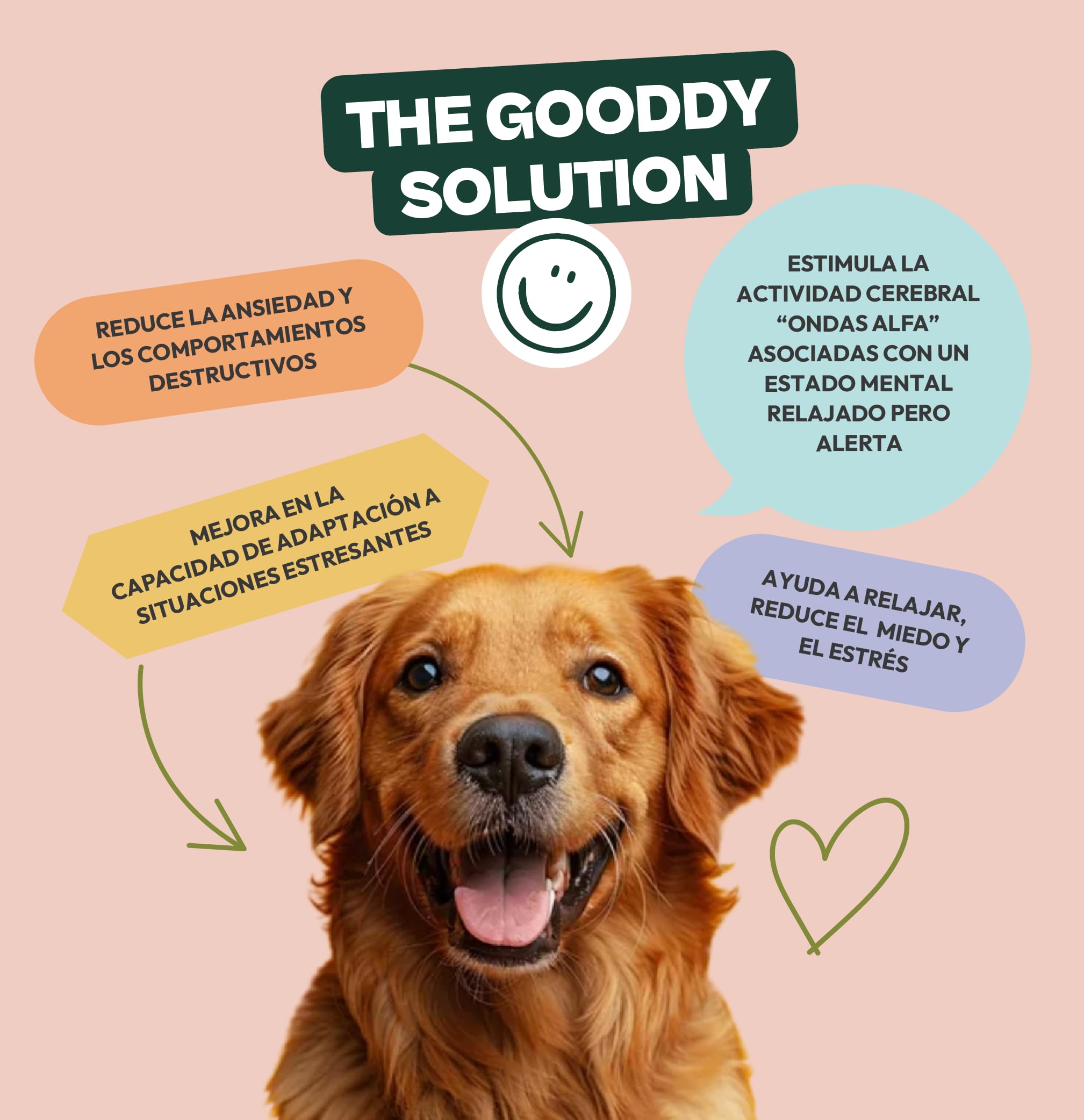 Gooddy - Calmante Relajante para Perros. 120 Snacks Naturales 300g. Sin Cereales e Hipoalergénico – Ansiedad, Estrés, Separación, Viajes, Petardos. Ashwagandha, Triptófano. hasta 4 Meses de Uso
