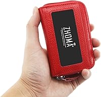 Vista 5 de Zhoma Tarjetero RFID de bolsillo con ventana para ID piel genuina S Rojo