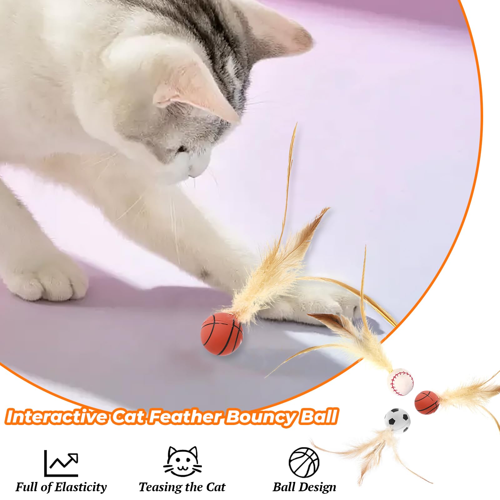 KIPTVO 3pcs Feather Ball Cat Toy, Interactive, Kitten for Indoor Cats Interactive Feather for Indoor Entertainment Bouncy - Image 4