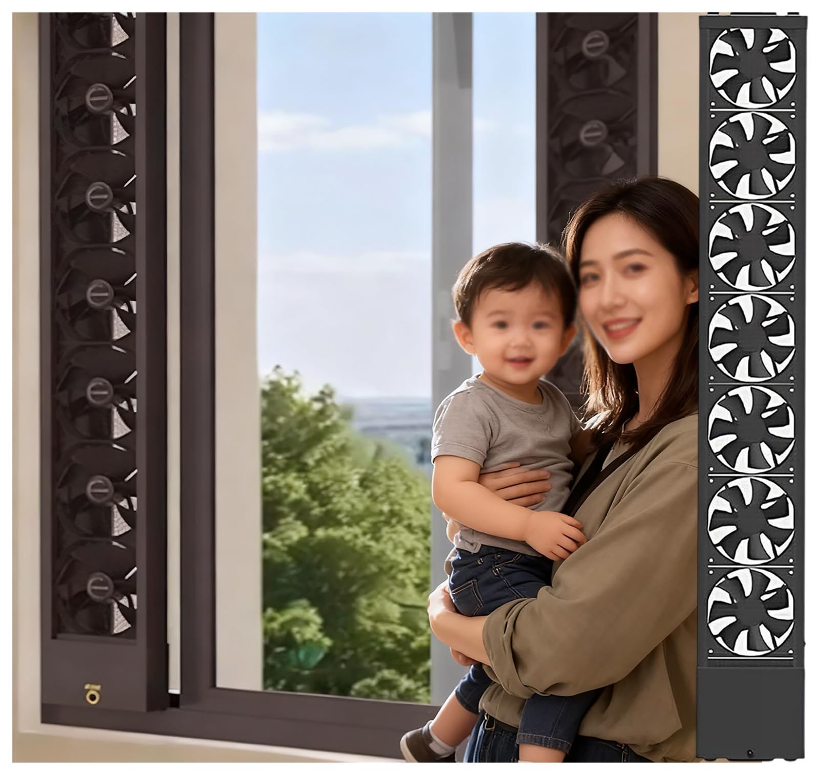 Einziehbarer Fensterlüfter, horizontale Fenstermontage ohne Bohren, vertikale Lüftungsanlage für Zuhause, Drehzahl einstellbar 0–2800 U/min, für Küche und Schlafzimmer, Weiß, 115–120 cm