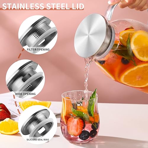Miniatura 5 de Jarra de vidrio de 75 onzas con tapa, jarra de agua para puerta de refrigerador, resistente al calor, perfecta para té helado y jugo, incluye