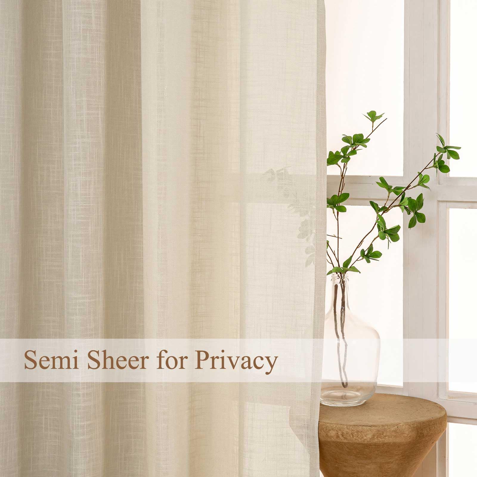 L.Z.E Beige Gardinen mit Kräuselband, Halbtransparente Linen Vorhänge für Wohnzimmer Schlafzimmer Kinderzimmer Fenster, 2er Set Unifarbe Leinenoptik Landhaus Stil 225 cm Lang (LZE2206T-BG225)