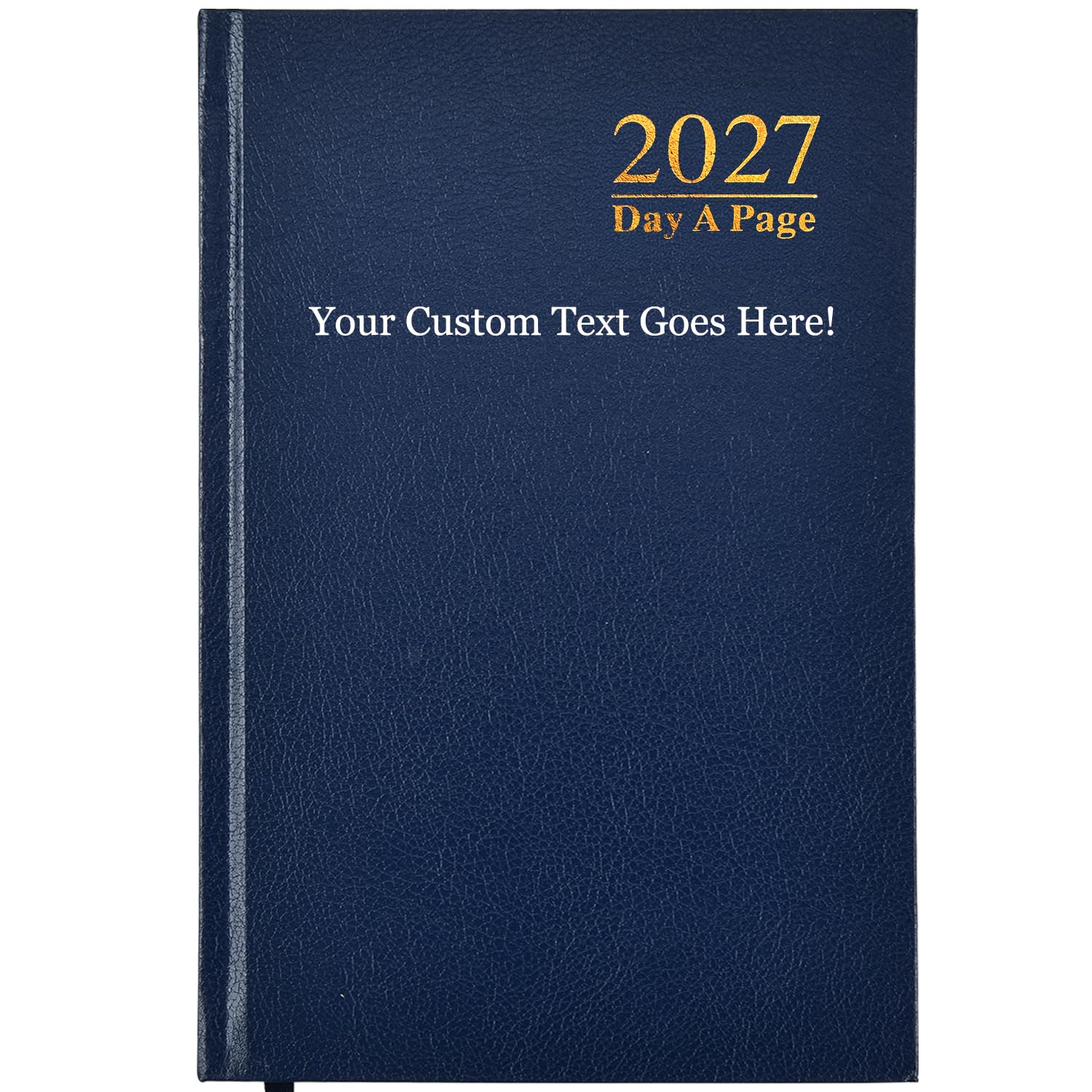 ARPAN Personalised 2027 Diary Day a Page – Custom Text or Logo, Hardback Daily Planner with Split Saturday & Sunday, Diary for Office, Work, Business & Home, Blue, A5 with Text